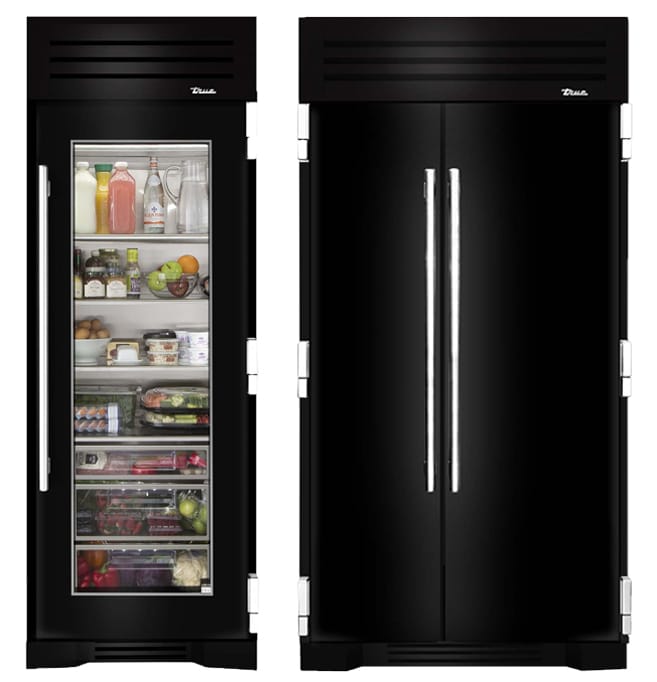 GBC - Gloss Black + Chrome - Glass door Refrigerator Column - Solid Stainless SideBySide