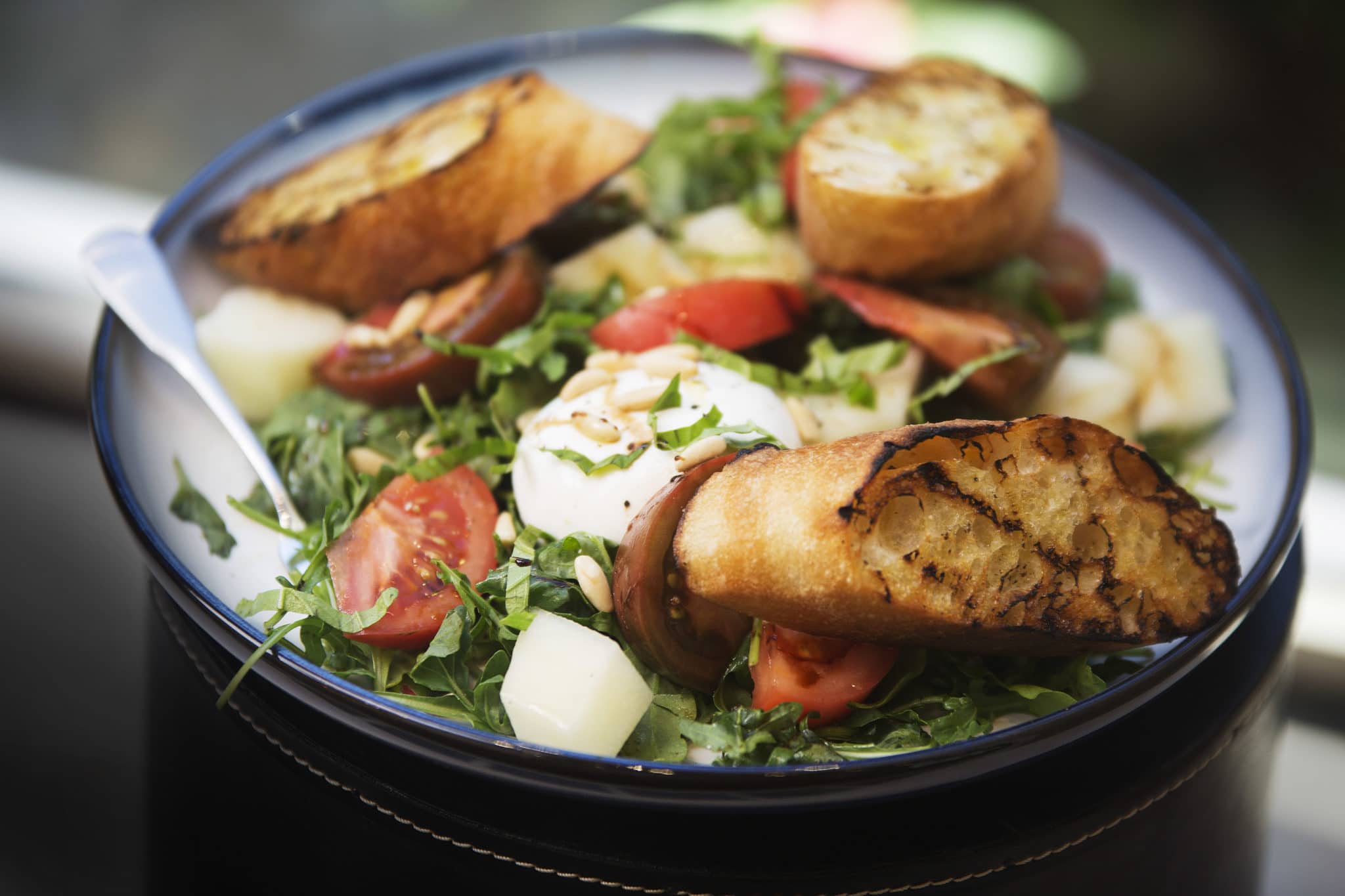 Tomato & Melon Panzanella with Burrata Cheese