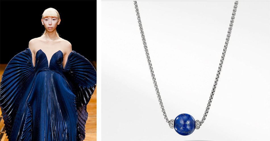 Iris and David Yurman - Blue dress and necklace