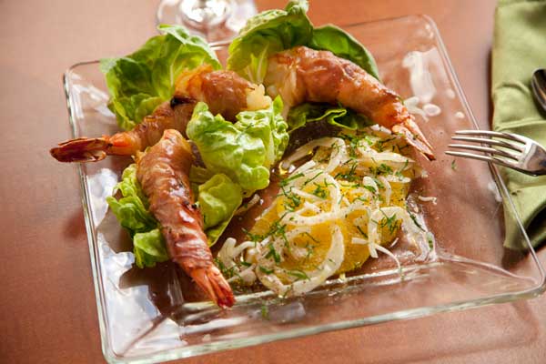 Proscuitto Wrapped Shrimp With Orange Salad