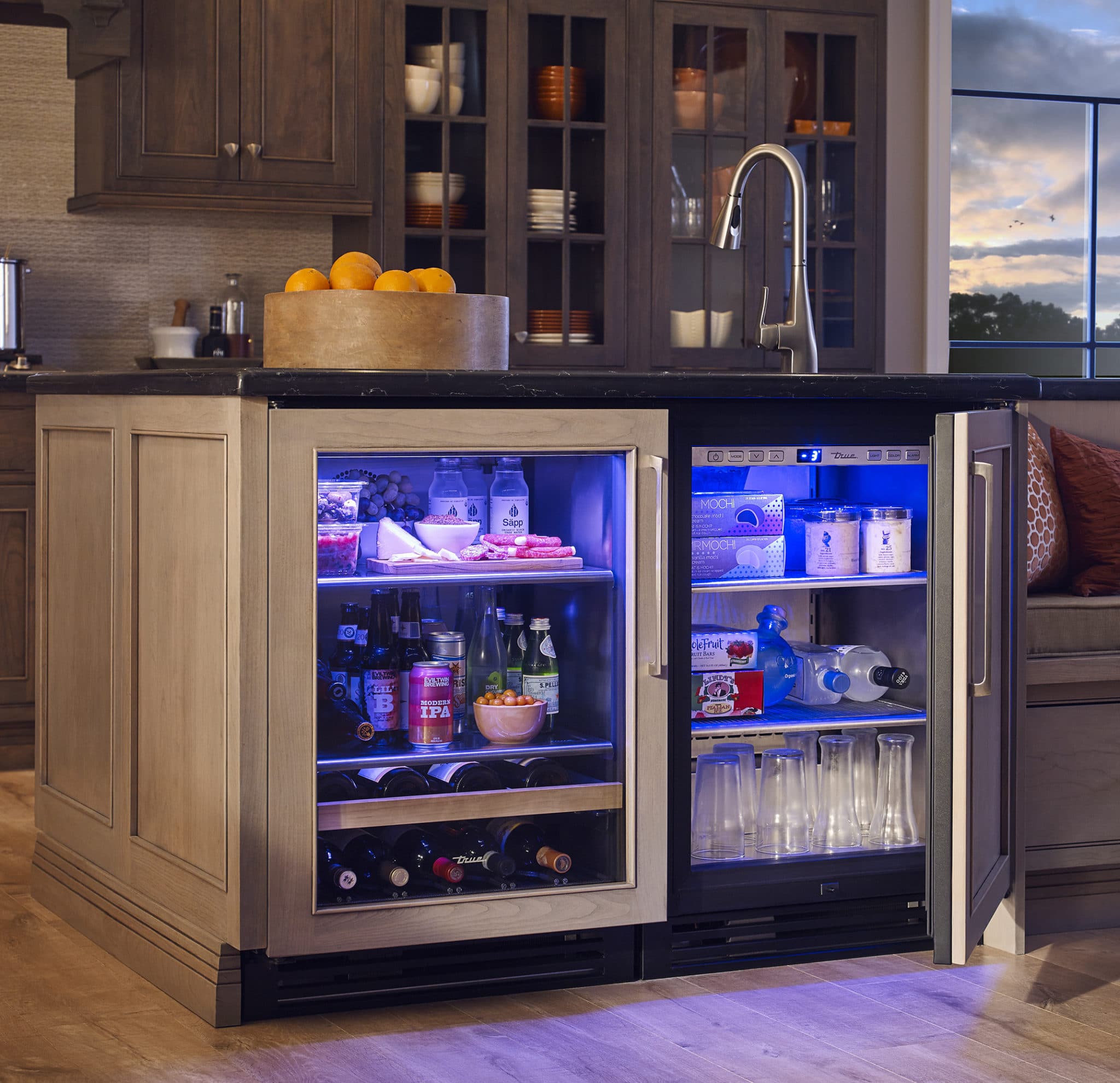 Two Bev Centers - One Opened Door - Gray Kitchen