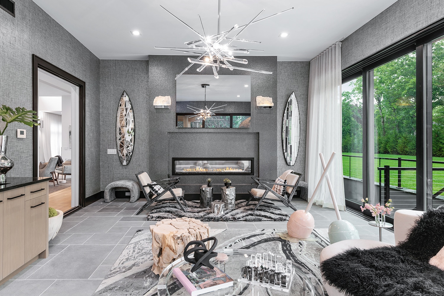 Solarium gray room and glass design chandelier