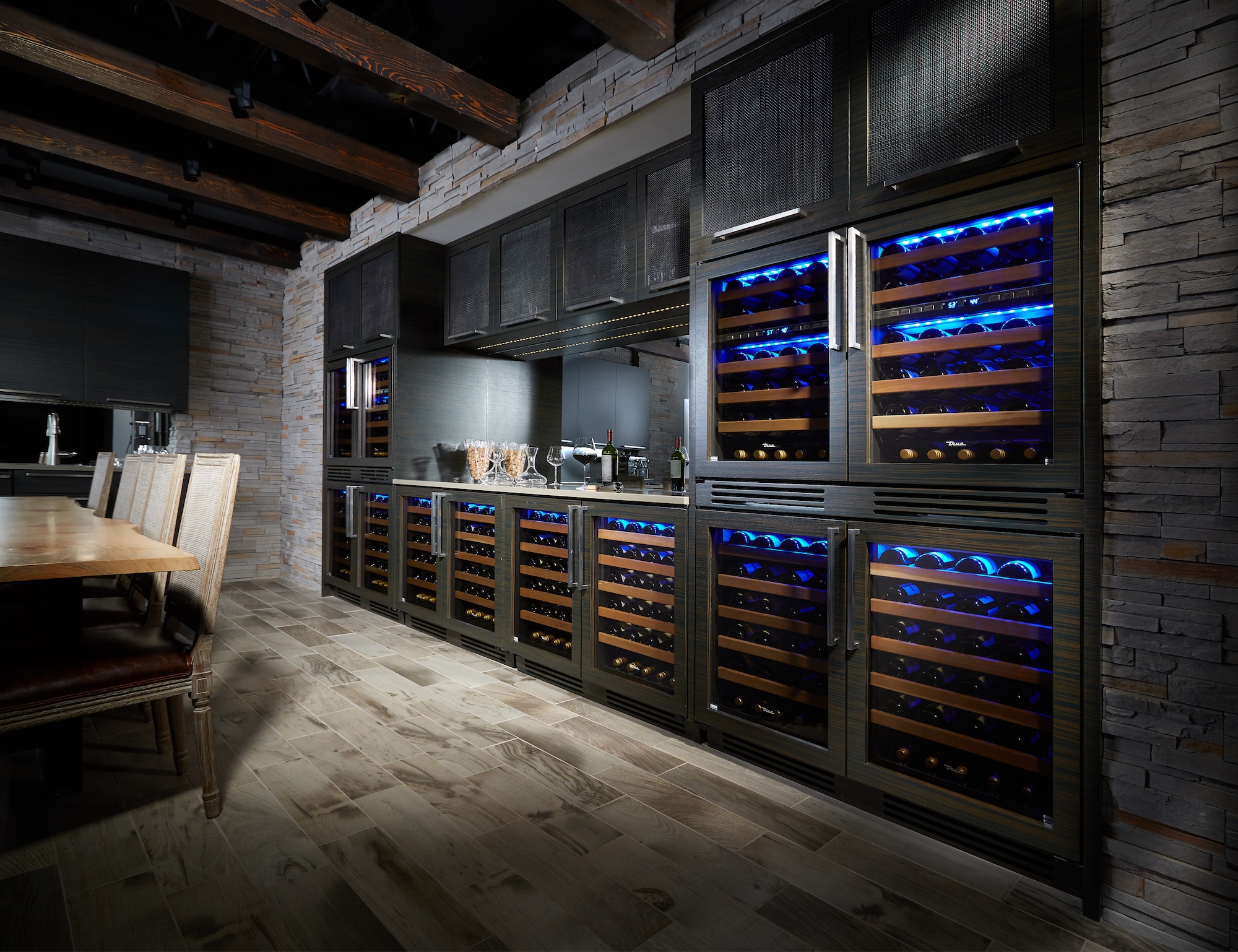 Wine room - Wine cabinets - Gray and Black Theme - Stone/Brick walls