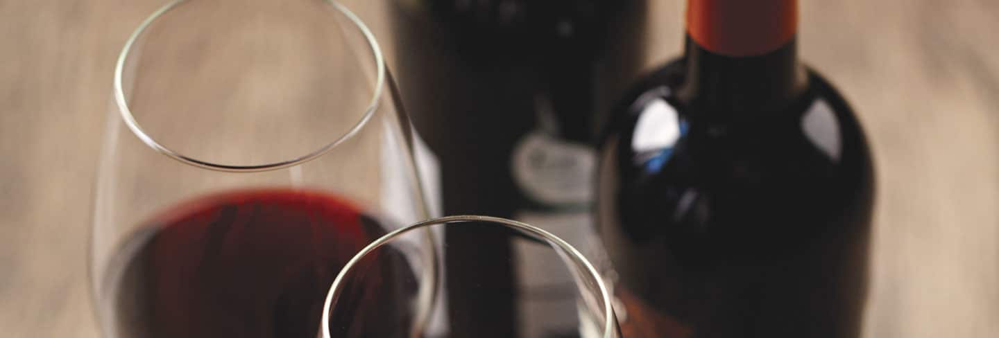 Top-Down View of Wine Glass and Wine Bottle