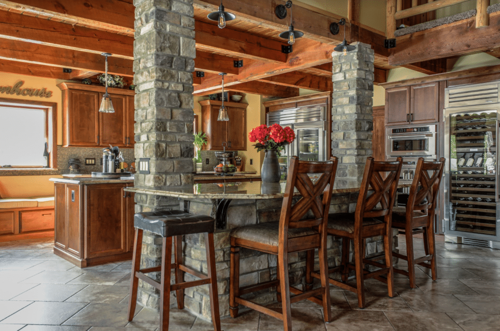 Rustic Kitchen - Stone Island countertop seating