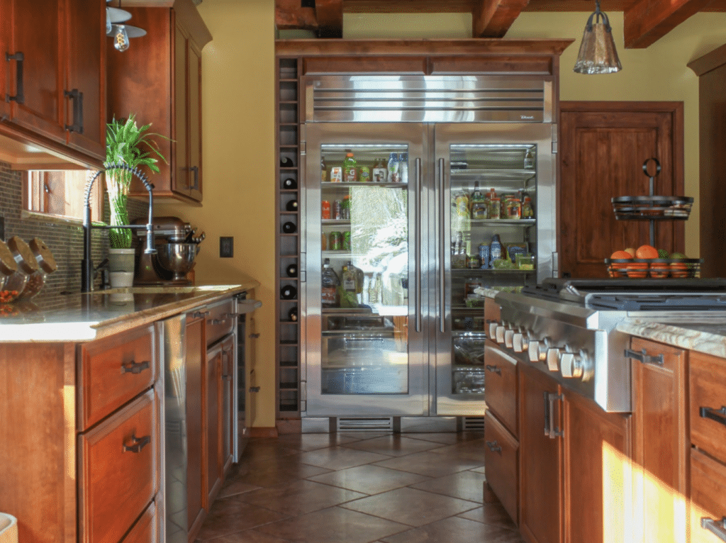 Rustic Kitchen - Glass Door Refrigerator and Glass Door Freezer 