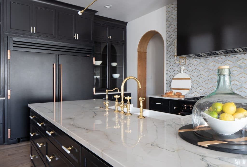 235 True 7381 - matte black and copper - Refrigerator and Freezer - Black Cabinets - Marble Countertop