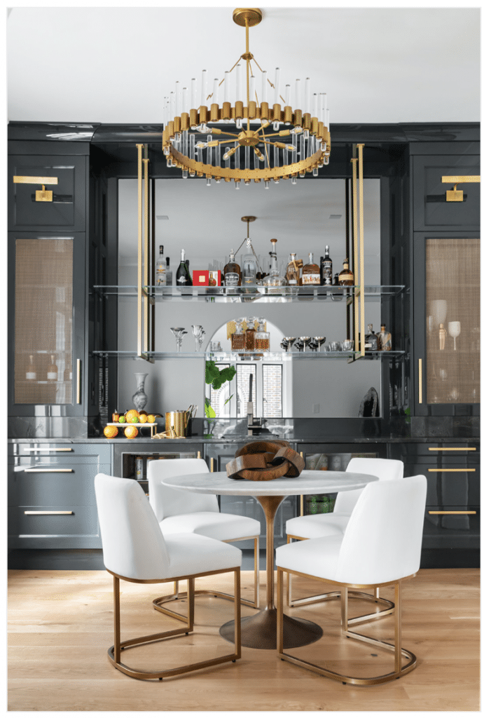 Small Dining Seating - Chandelier - Black Cabinets