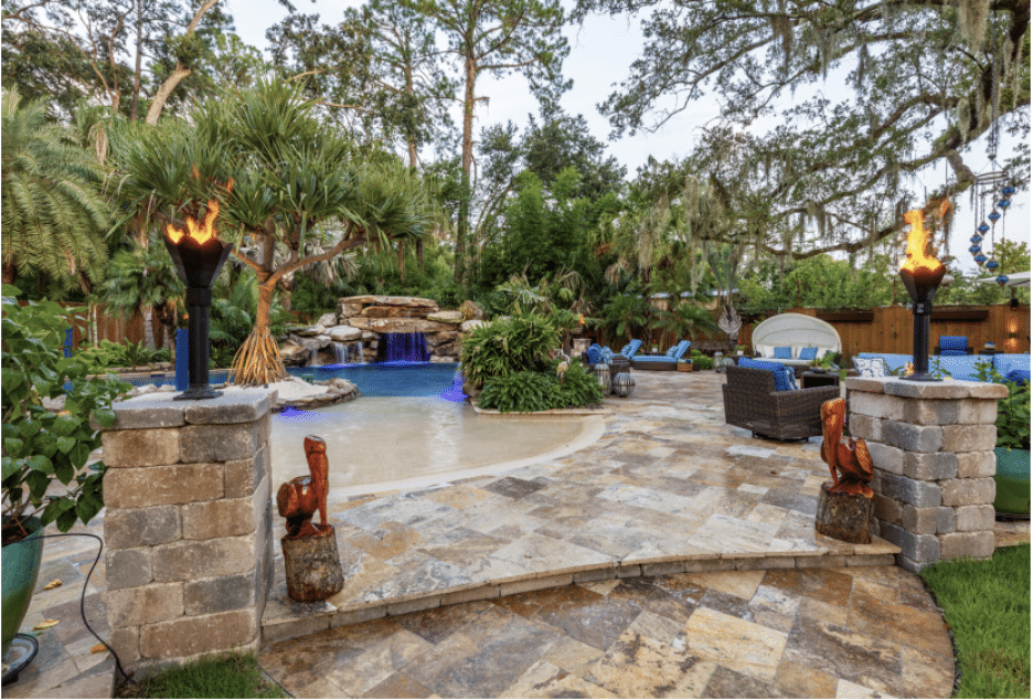 PrattGuys - Stone Patio - Fountain - Pool