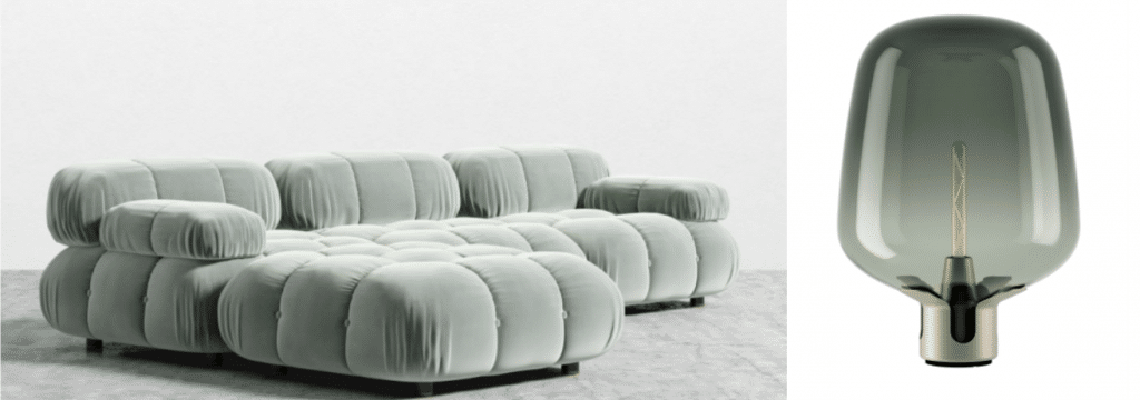 Sage Sofa Flar Lamp and LED filament bulb