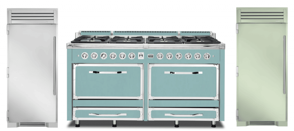 Freestanding Dual Fuel Range in Bywater Blue Stove and Oven - 30 Inch Refrigerators Stainless and Sage finishes