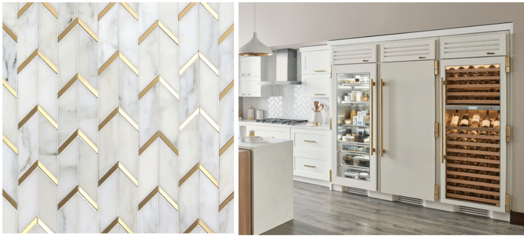 Brass Hardware and Antique White Refrigerators Kitchen Display