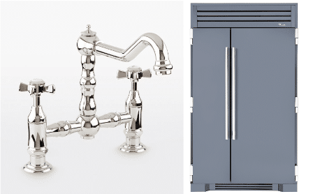 Bluestone SideBySide Refrigerator and Watermark’s Connor Bridge Kitchen Faucet