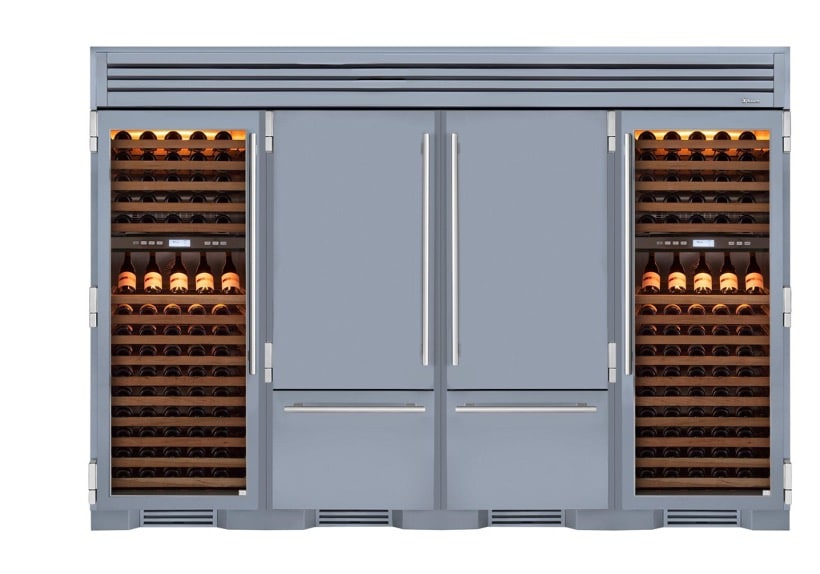 120 Inch Joining Kit in Bluestone - 30 Inch Wine Column - two 30 Inch Refrigerators with Bottom Freezer and a 30 Inch Wine Column