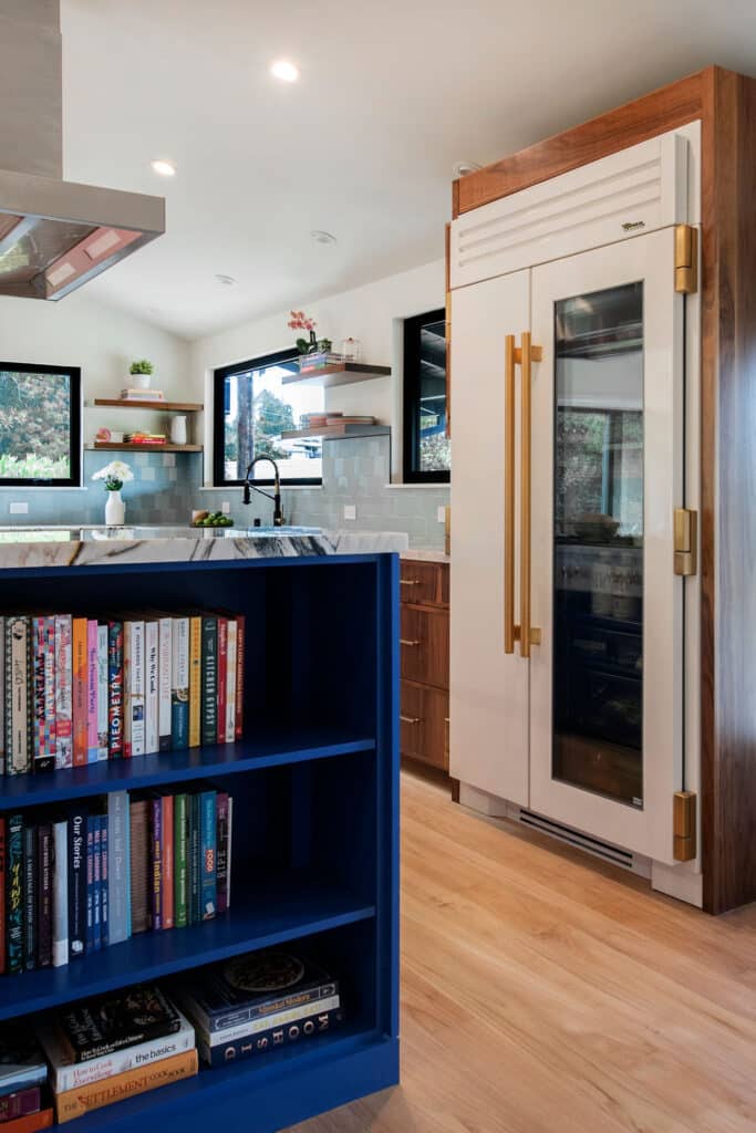 Warm Toned Kitchen and Blue Counters - Close Up View