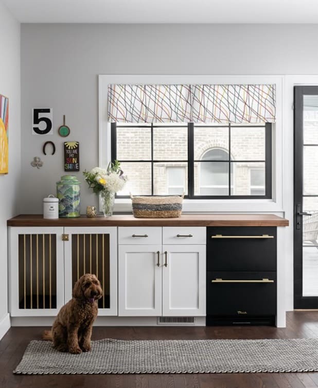Undercounter Refrigerator Drawer Counter Nook with Cute Dog