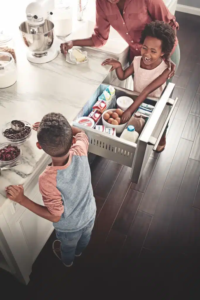 Undercounter Refrigerator Drawers - Children Baking with Parent