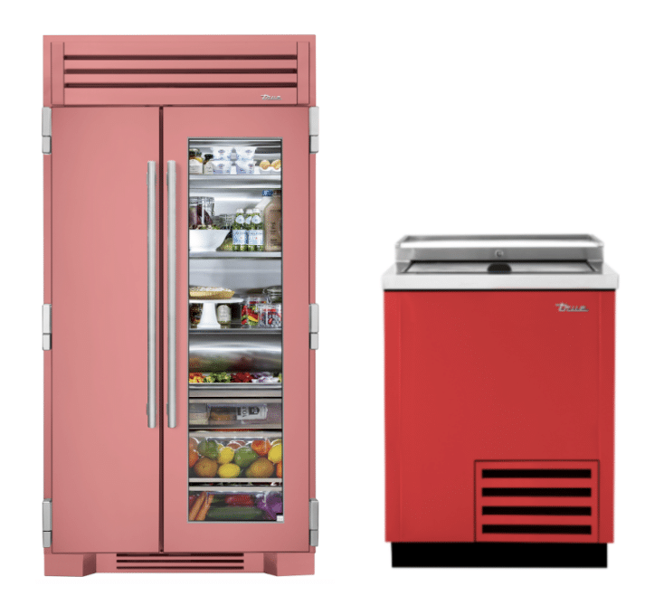Pink SideBySide and Retro Red Beverage Refrigerator