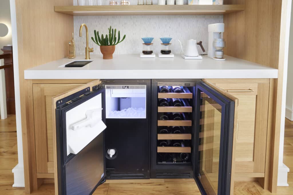 Light Wood Colored Undercounter Wine Cabinet - Opened