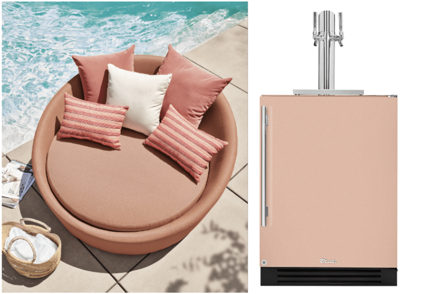 Lunar Swivel Chair from Room and Board and True Residential Beverage Dispenser in Champagne