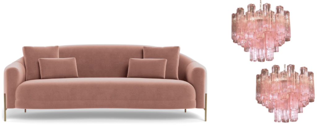 Pink Sofa and Chandelier 1