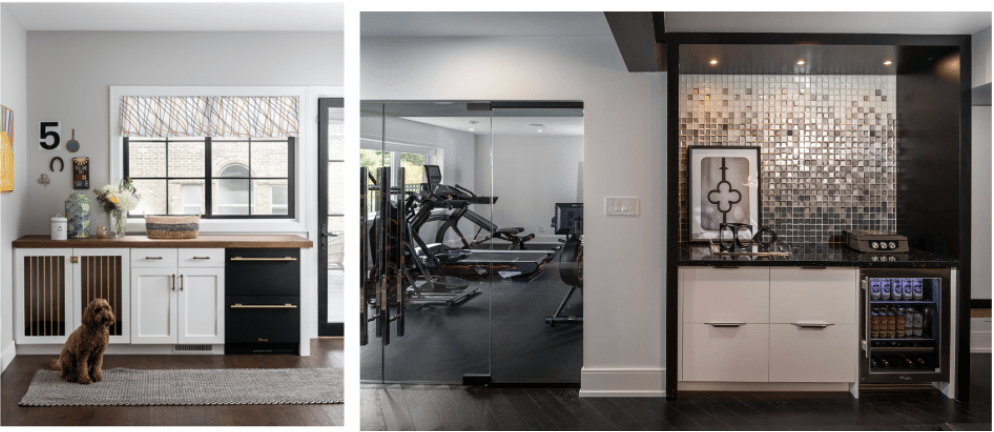 Grouped Design - Home gym and Undercounter Refrigerators with countertop nooks