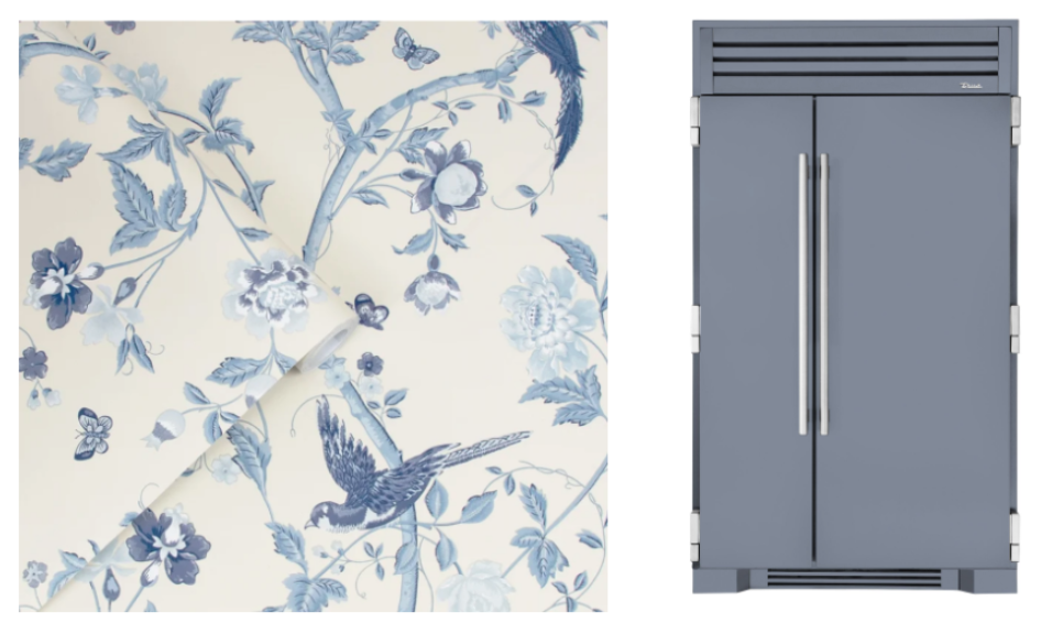 Bluestone Side-By-Side Refrigerator - Matching Blue Floral-Patterned Tablecloth