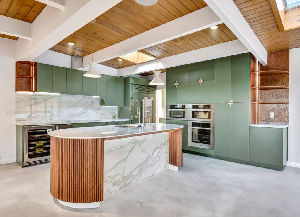 Green Refrigerator - Warm Toned Wood - Earthy Tones - Kitchen Display