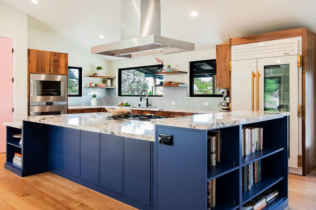 Hetal Kitchen - Deep Royal Blue Countertops and White SideBySide Refrigerator - Camera Angle RIGHT view