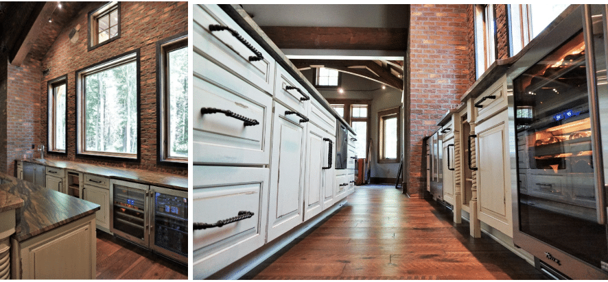 Brick Wall with White Countertops and Undercounter Refrigerators