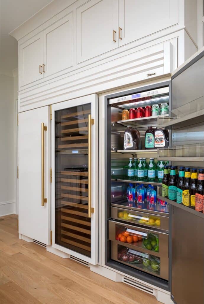 Matte White Wine Column and Open Refrigerator Kitchen Display
