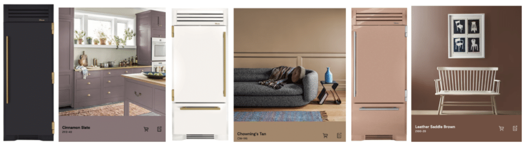 Three Refrigerators with Complimenting Scene Displays (Cinnamon Slate, Chowning's Tan, Leather Saddie Brown)