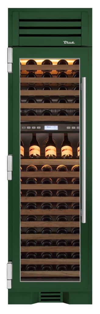 24 Inch - Dual Zone Wine Column - Stainless Glass Door - LEFT Hinge - Emerald Color Swatch